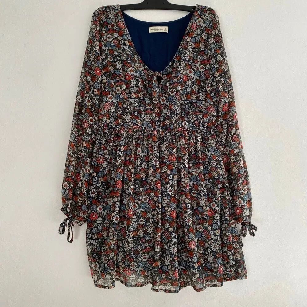 Abercrombie & Fitch Floral Babydoll Mini Dress Long Sleeve Cottagecore Size S